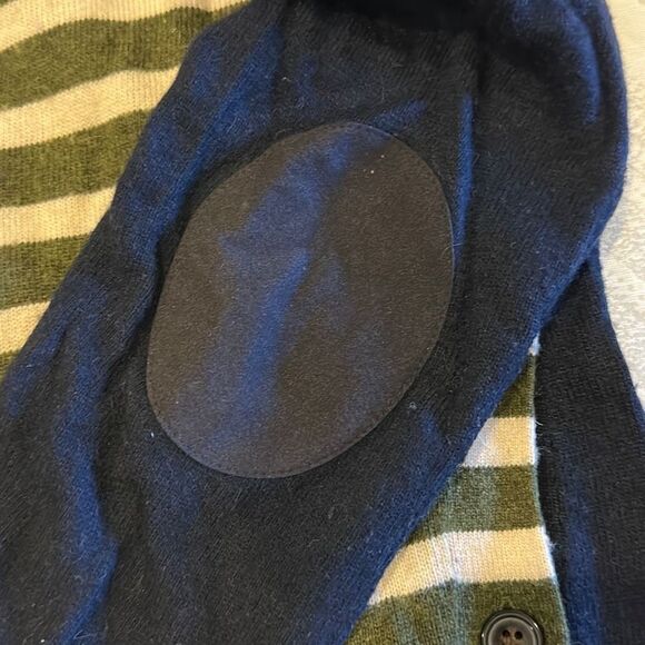 J. Crew Women’s Green & Ivory Elbow Patch Striped Navy Sweater Small - Picture 5 of 7
